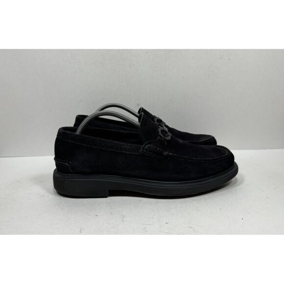 Salvatore Ferragamo Horse Bit Loafers Mens Size 9 2E Black Suede Shoe Italy - Picture 1 of 8
